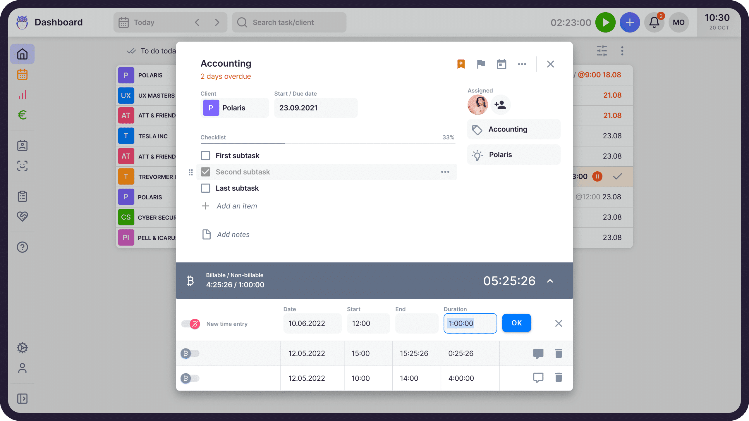 Uku's dashboard and add a task view