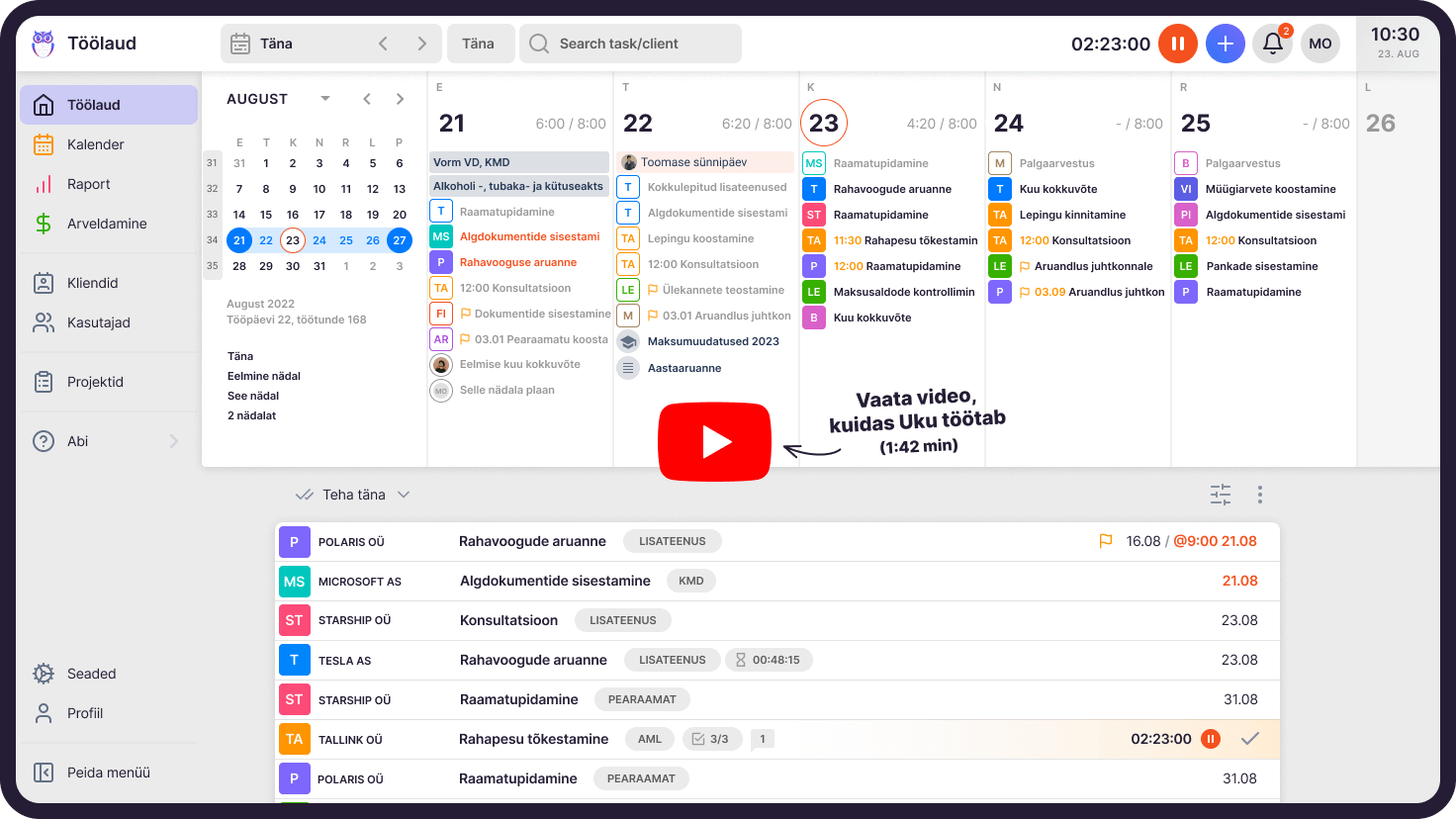 Uku tööhaldustarkvara töölaud ja kalender 2024